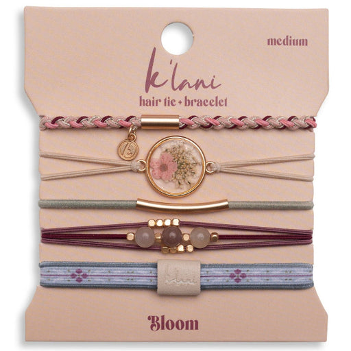 K'lani "Bloom" Maroon & Pink with Pressed Flowers Hair Tie Bracelets