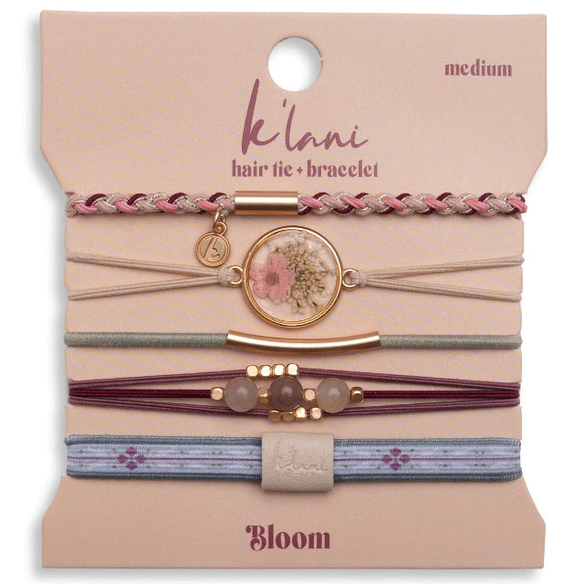 K'lani "Bloom" Maroon & Pink with Pressed Flowers Hair Tie Bracelets