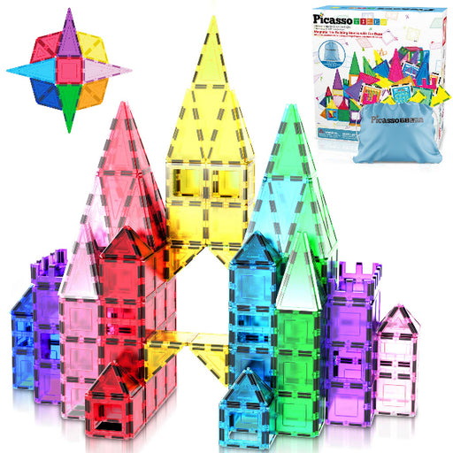 PicassoTiles 61pc Magnetic Tile Building Set with Bag