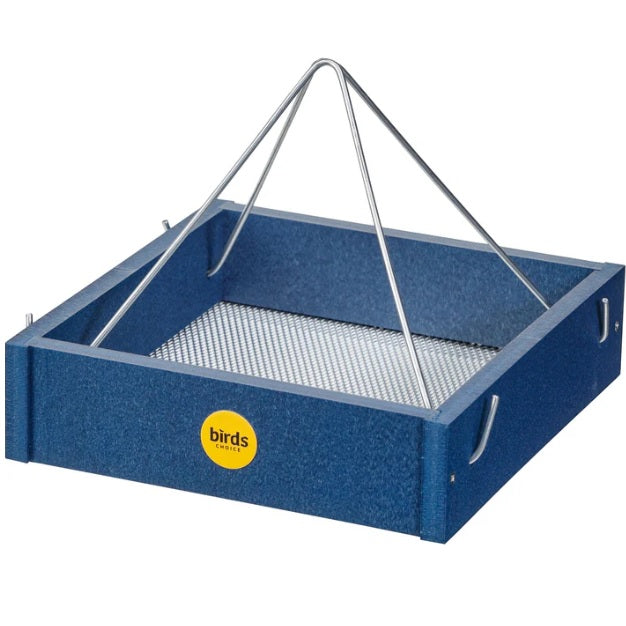 Small Hanging Tray Bird Feeder in Blue Recycled Plastic