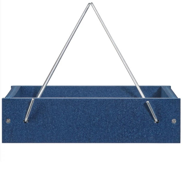 Small Hanging Tray Bird Feeder in Blue Recycled Plastic