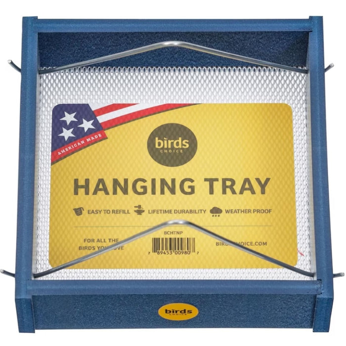 Small Hanging Tray Bird Feeder in Blue Recycled Plastic