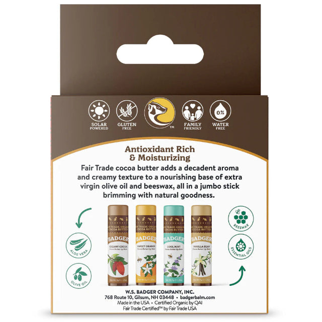 Badger Cocoa Butter Lip Balm 4-Pack