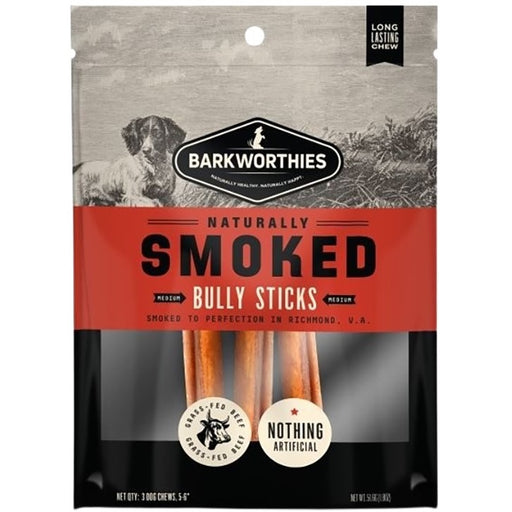 Barkworthies Smoked Bully Sticks Dog Chews 6-inch 3-Pack