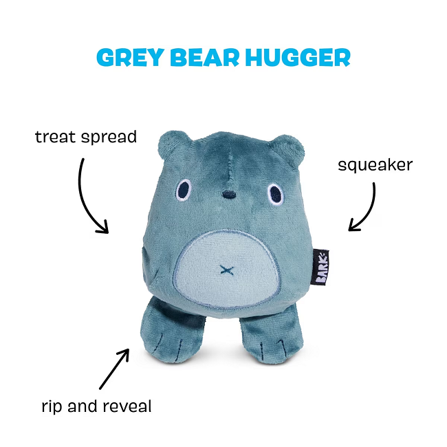 Bark Super Chewer Grey Bear Hugger Dog Toy Large