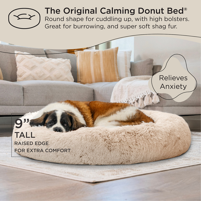 The Original Calming Donut Shag Cat & Dog Bed Sage