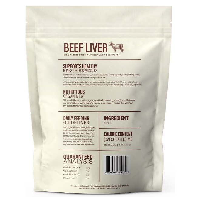 360 Pet Nutrition Freeze Dried Raw Beef Liver Dog Treats 4oz