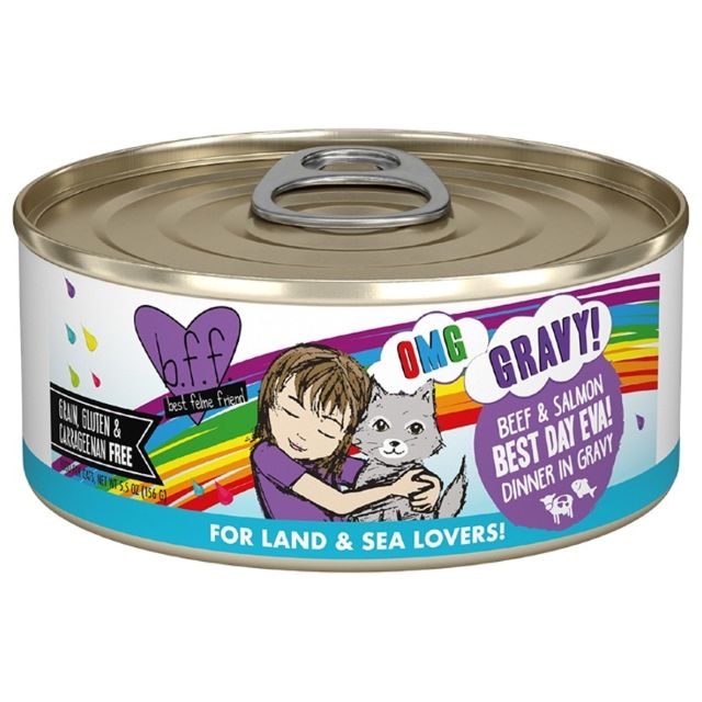 BFF OMG Best Day Eva! Beef & Salmon Dinner in Gravy Grain-Free Cat Food, 5.5-oz Can