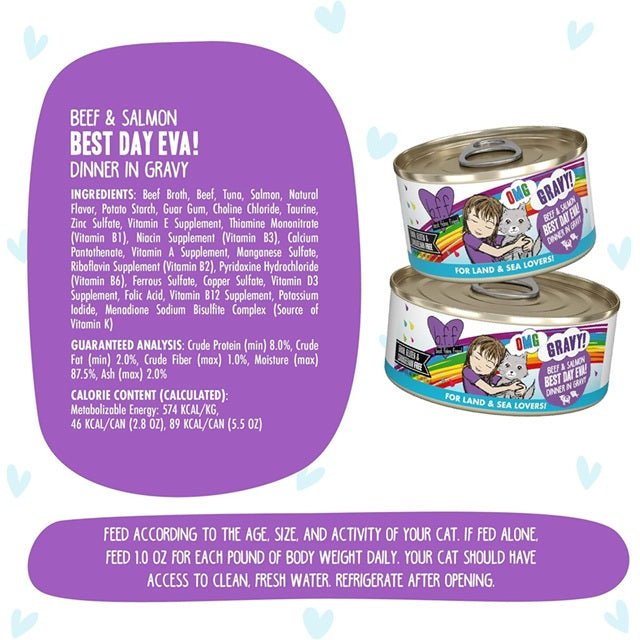BFF OMG Best Day Eva! Beef & Salmon Dinner in Gravy Grain-Free Cat Food, 5.5-oz Can
