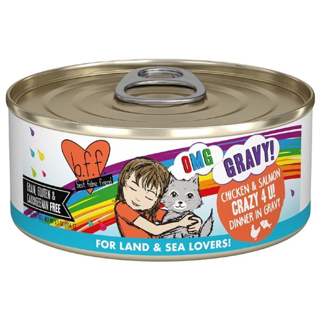 BFF OMG Crazy 4 U! Chicken & Salmon Dinner in Gravy Grain-Free Cat Food, 5.5-oz Can