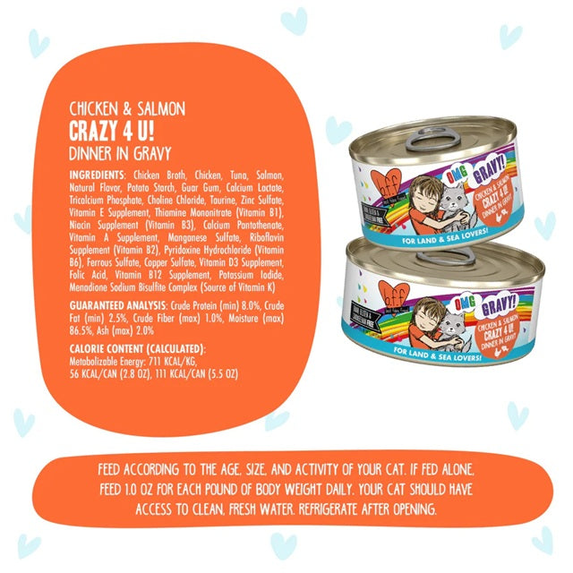 BFF OMG Crazy 4 U! Chicken & Salmon Dinner in Gravy Grain-Free Cat Food, 5.5-oz Can