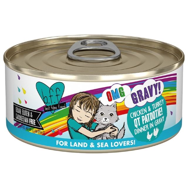 BFF OMG QT Patootie! Chicken & Turkey Dinner in Gravy Grain-Free Cat Food, 5.5-oz Can