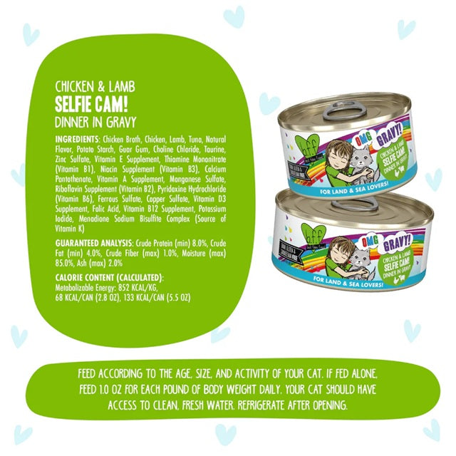 BFF OMG Selfie Cam! Chicken & Lamb Dinner in Gravy Grain-Free Cat Food, 5.5-oz Can