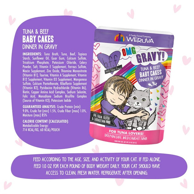 BFF OMG Baby Cakes Tuna & Beef Dinner in Gravy Cat Food, 3-oz Pouch