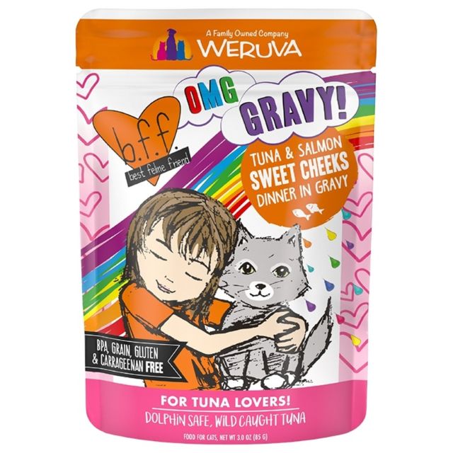BFF OMG Sweet Cheeks Tuna & Salmon Dinner in Gravy Cat Food, 3-oz Pouch