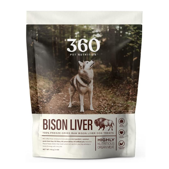 360 Pet Nutrition Freeze Dried Raw Bison Liver Dog Treats 4oz