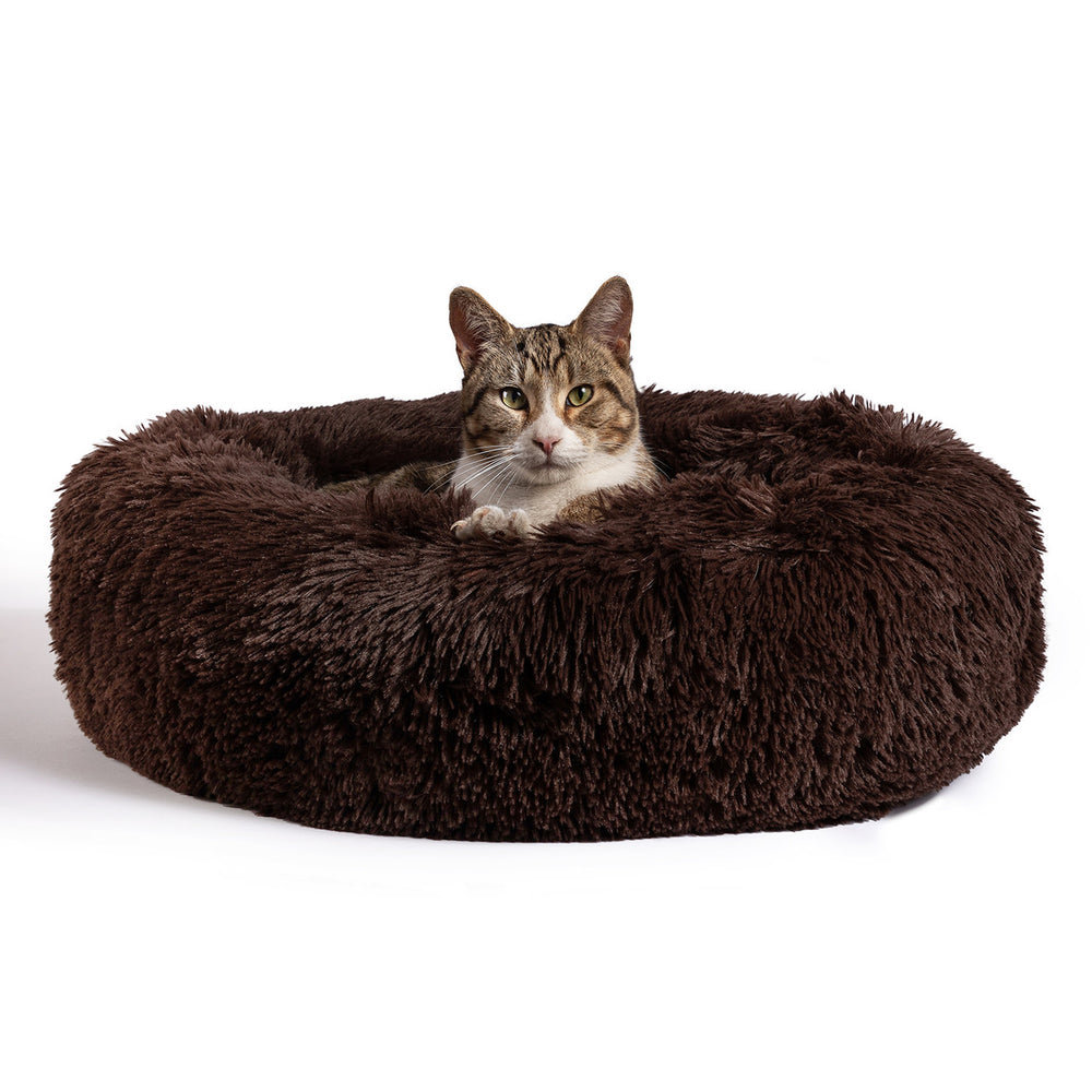 The Original Calming Donut Shag Cat & Dog Bed, Dark Chocolate