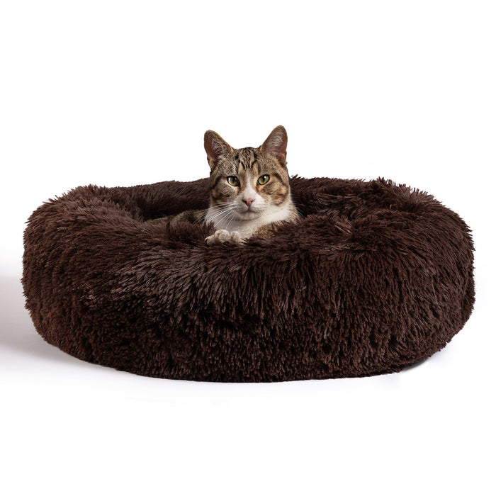 The Original Calming Donut Shag Cat & Dog Bed, Dark Chocolate