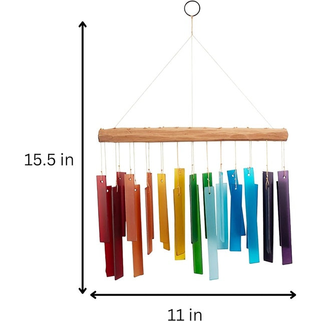 Blue Handworks Rainbow Color Spectrum Glass & Driftwood Wind Chime