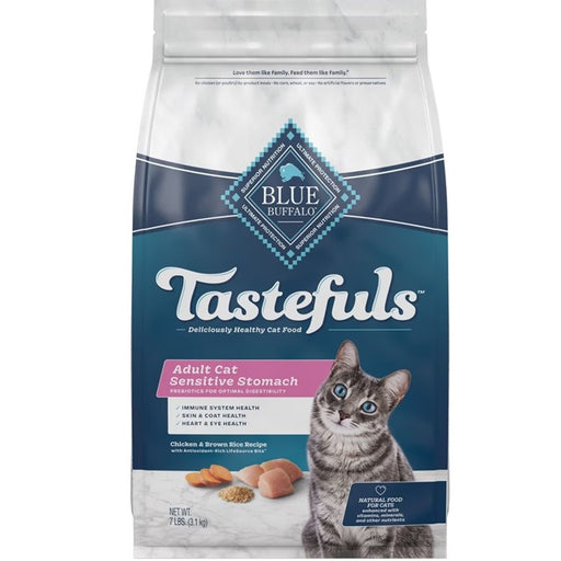 Blue Buffalo Tastefuls Adult Sensitive Stomach Chicken Dry Cat Food 7 Lbs.