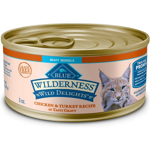 Blue Buffalo Wilderness Wild Delights Meaty Morsels Chicken & Turkey Recipe in Gravy High-Protein Grain-Free Canned Cat Food, 3-oz Can