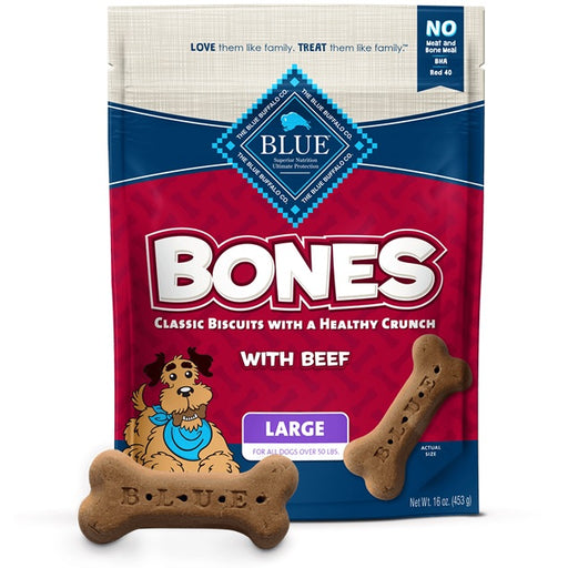 BLUE Bones Crunchy Dog Biscuits, Beef Flavor - Large - 16 oz.