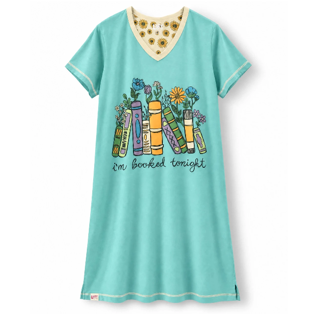 LazyOne Booked Tonight Women's Flower V-Neck Nightshirt