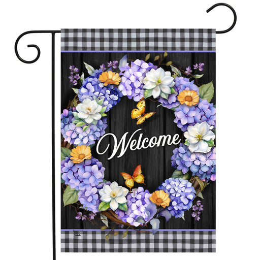 Hydrangea Wreath Welcome Garden Flag