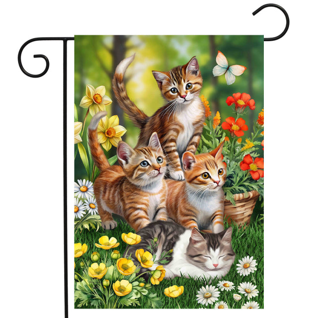 Kittens in Garden Garden Flag