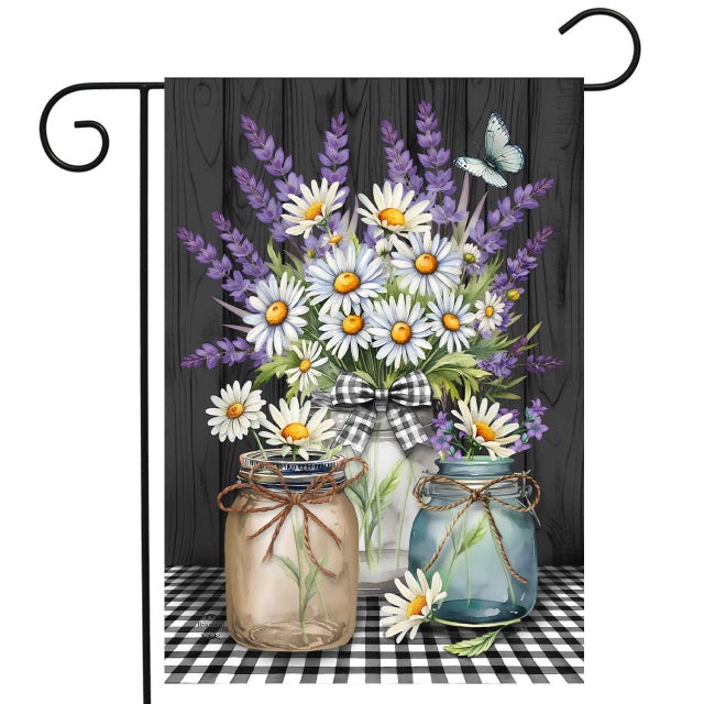 Lavender and Daisies Checkered Garden Flag