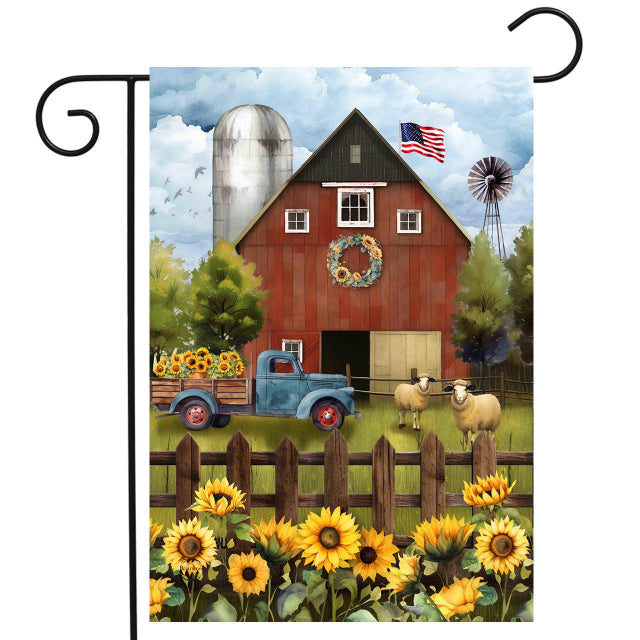 Sunflower Barn Garden Flag