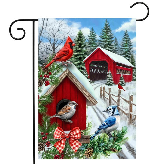 Holiday Birds and Bridge Garden Flag