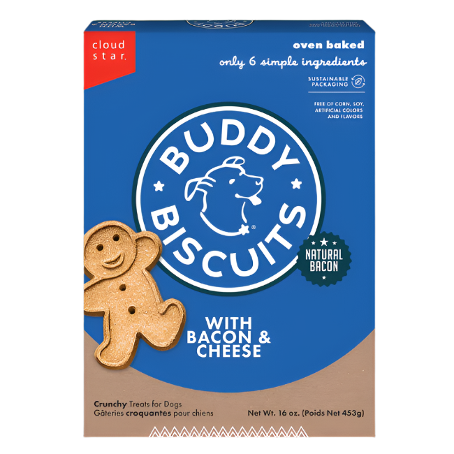 Buddy Biscuits Crunchy Dog Treats, Bacon & Cheese 16OZ