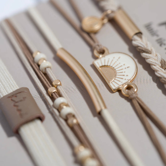 K'lani "Rise" Cream and Tan With Gold & Sun Accents Hair Tie Bracelets
