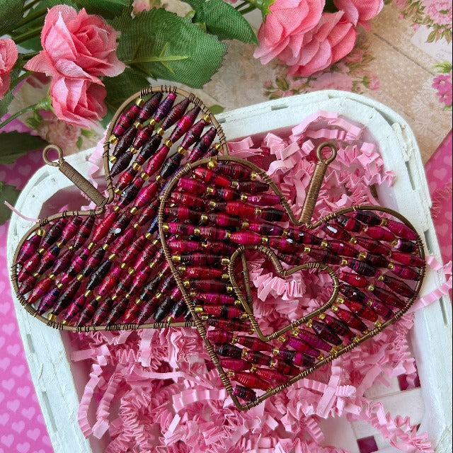 Heart Paper Bead Ornament, Solid Magenta