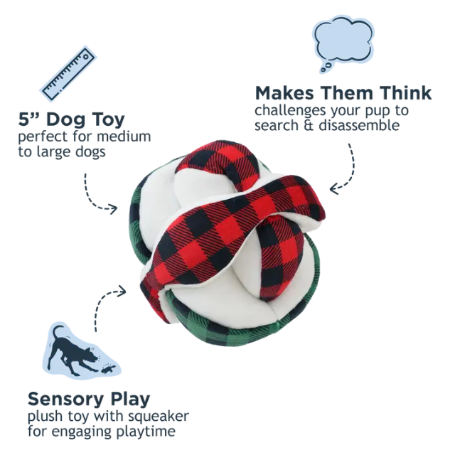 Tall Tails Plaid Ball Plush Puzzle Dog Toy