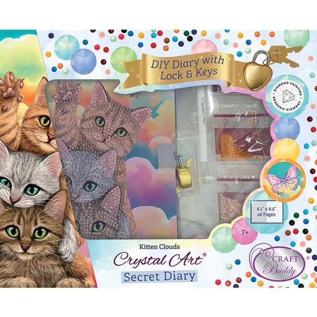 Crystal Art Secret Diary Kit: Kitten Clouds