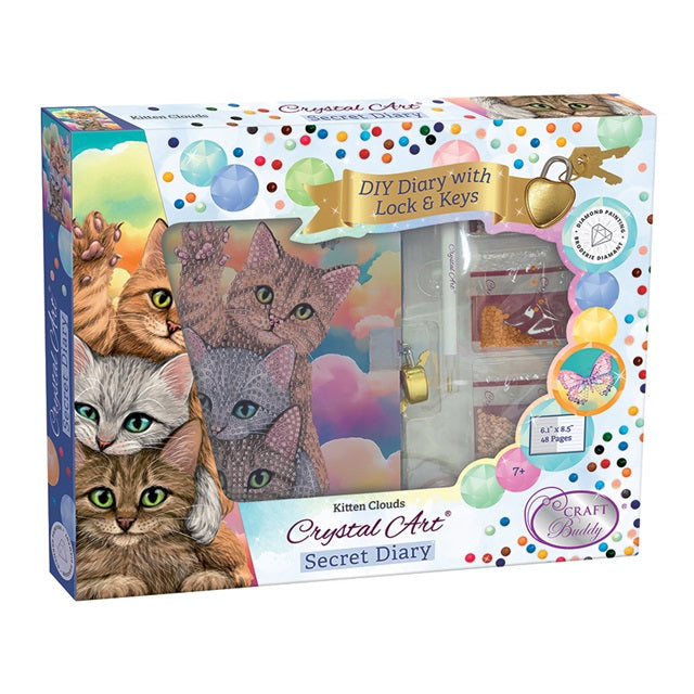 Crystal Art Secret Diary Kit: Kitten Clouds