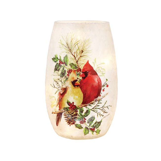 Winter Cardinal Couple Pre-Lit Small Vase