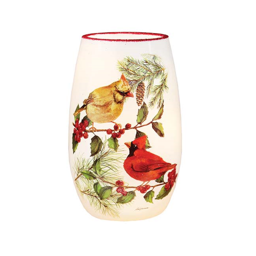Winter Cardinal Couple Pre-Lit Small Vase