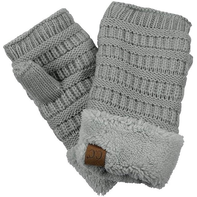 Womens Knit Fingerless Sherpa Lined Gloves FLG25, Assorted Colors