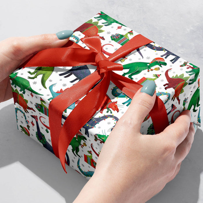Decked Out Dinosaur Jumbo Holiday Gift Wrap Roll 10' x 30"