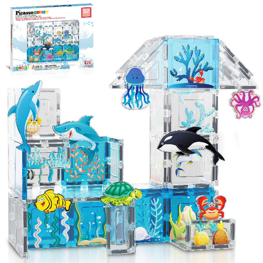 PicassoTiles 52pc Ocean Theme Magnetic Tile Building Set