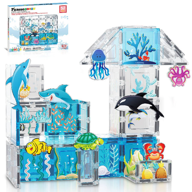 PicassoTiles 52pc Ocean Theme Magnetic Tile Building Set