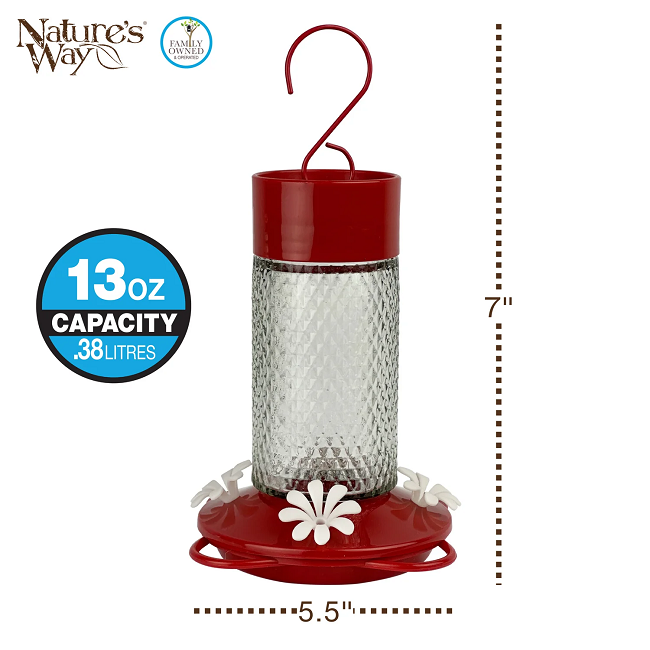 Nature's Way Charming Cherry Glass Gravity Hummingbird Feeder