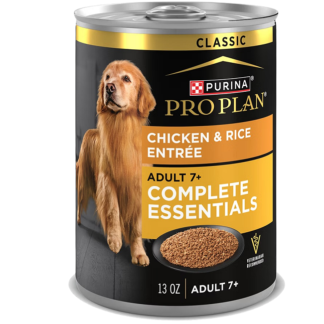 Pro Plan Adult 7+ Senior Complete Essentials Chicken & Rice Entrée Classic Wet Dog Food, 13-oz Can