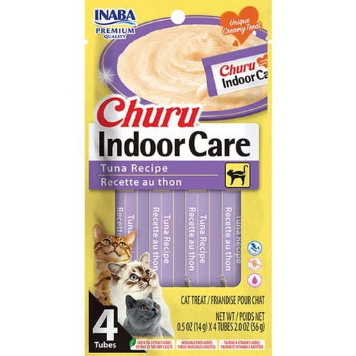 Churu Indoor Care Tuna Recipe Creamy Puree Grain-Free Lickable Cat Treat 0.5 oz Tube 4-Pack