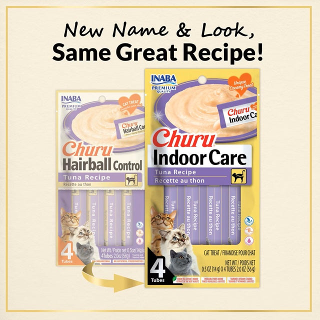 Churu Indoor Care Tuna Recipe Creamy Puree Grain-Free Lickable Cat Treat 0.5 oz Tube 4-Pack