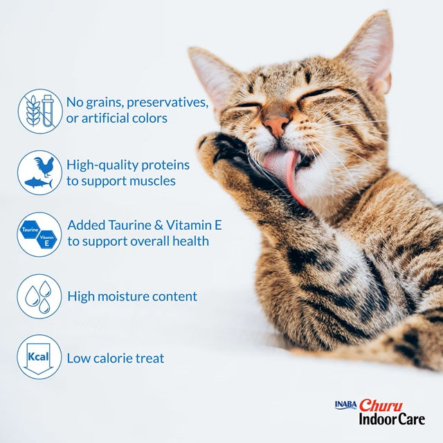 Churu Indoor Care Chicken Recipe Creamy Puree Grain-Free Lickable Cat Treat 0.5 oz Tube 4-Pack