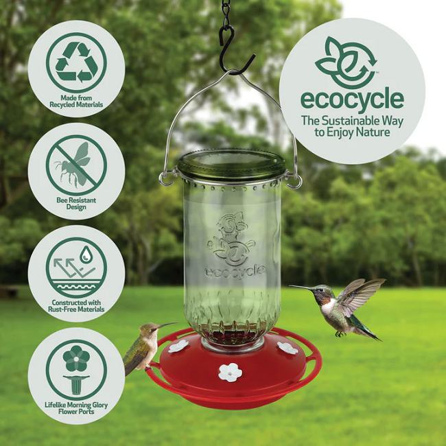 EcoCycle™ Ruby Roost Recycled Glass Hummingbird Feeder